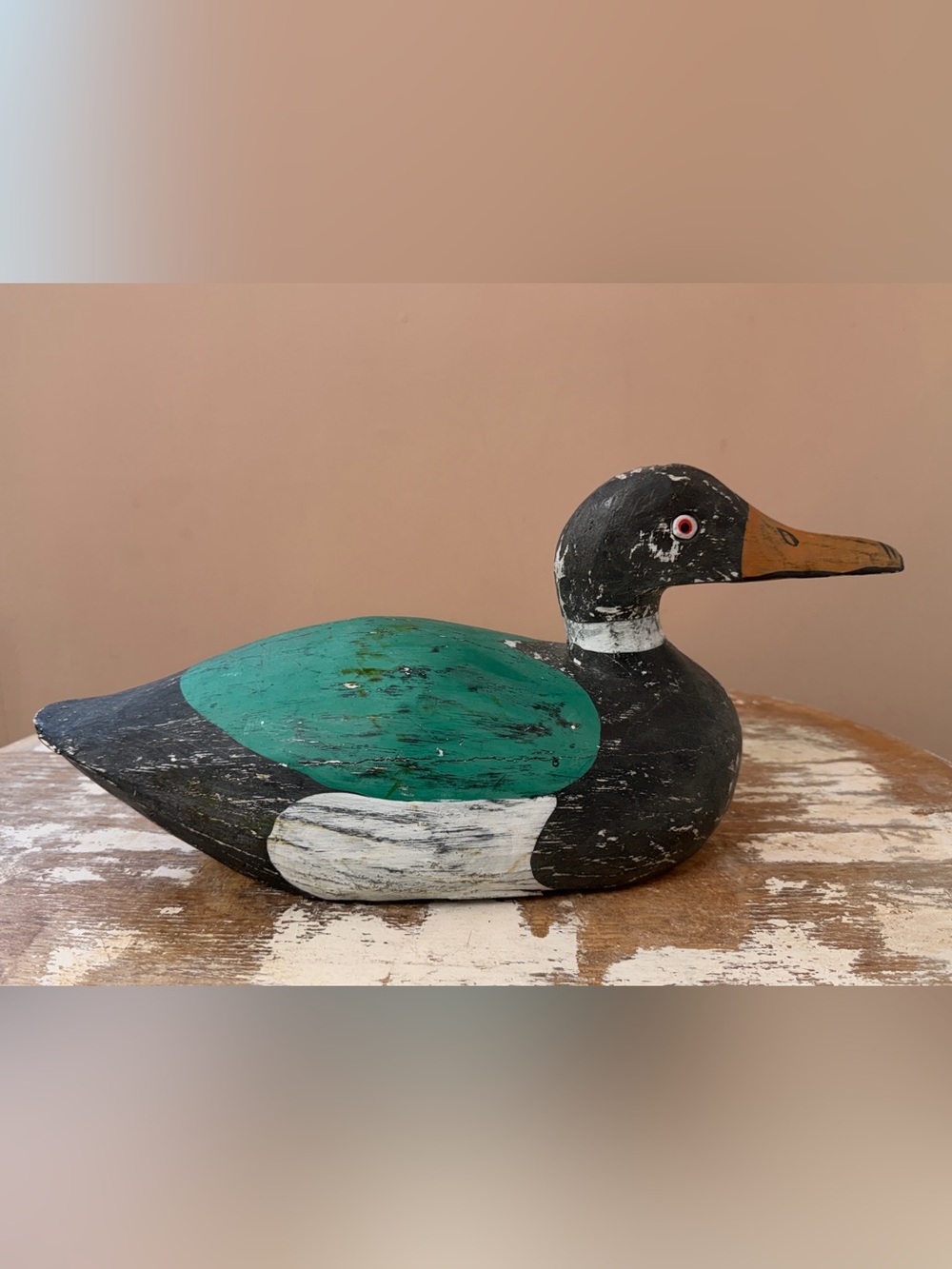 Wooden Duck Decorative Figurine in Green and Black